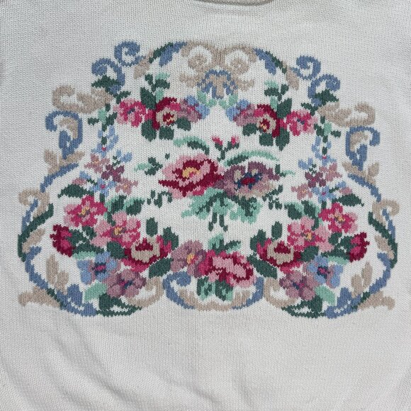 Vintage Eddie Bauer Women's Floral Grandmacore Chunky Heavy Cotton Sweater Large - Picture 3 of 11
